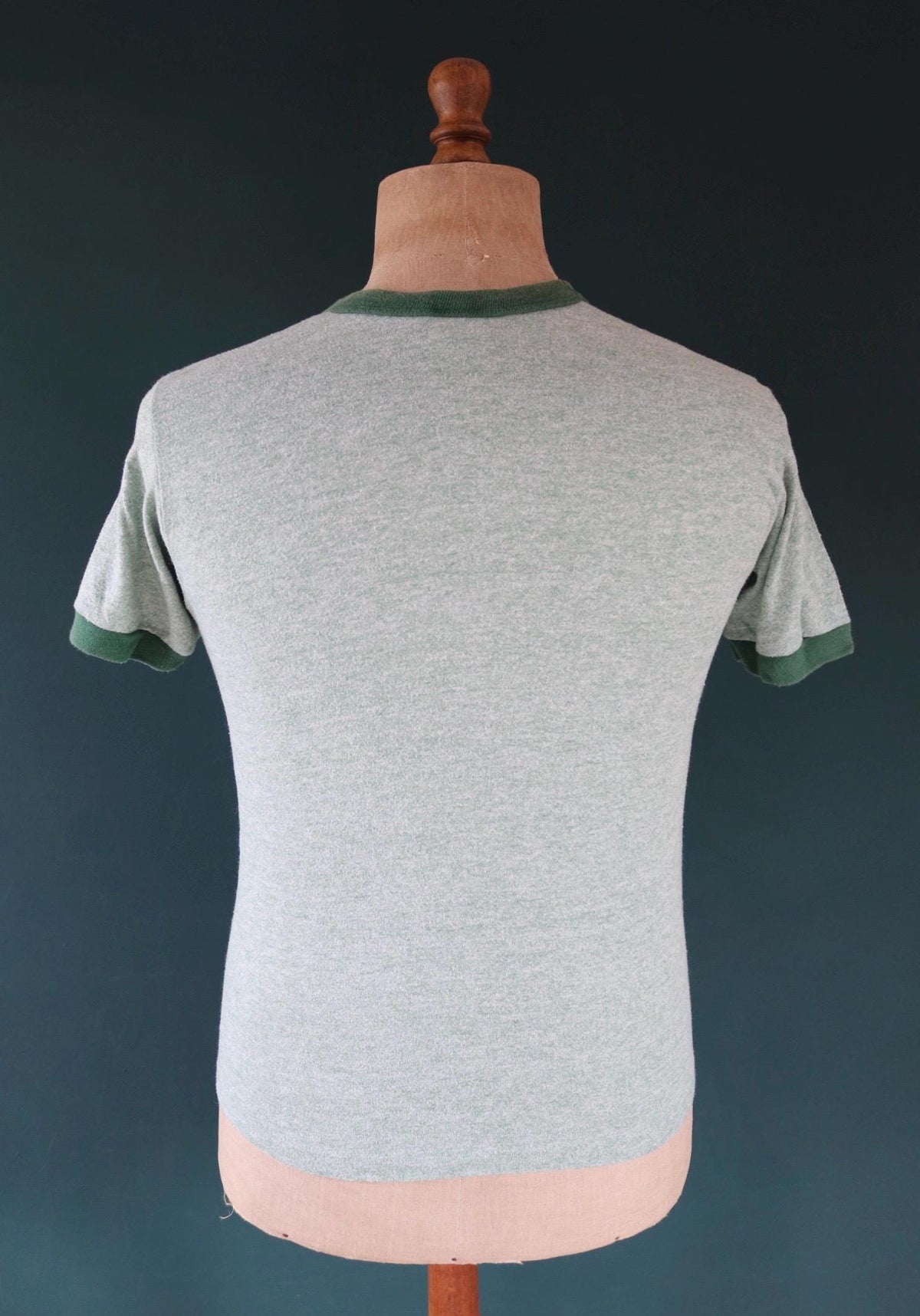 Vintage 1970s t shirt - green marl - 35” chest - ringer sportswear - made in USA