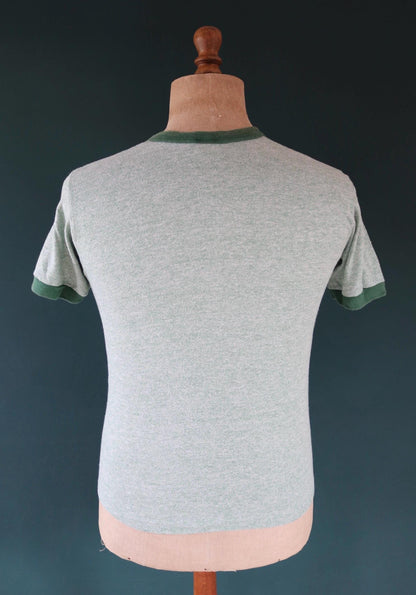 Vintage 1970s t shirt - green marl - 35” chest - ringer sportswear - made in USA