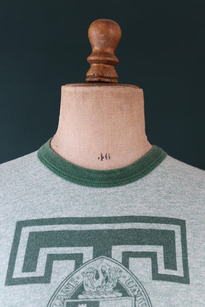 Vintage 1970s t shirt - green marl - 35” chest - ringer sportswear - made in USA
