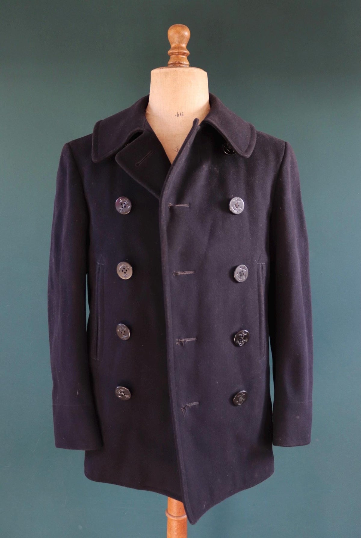 Vintage 1950s wool pea coat - embroidered military souvenir - USN Korean War era - reefer jacket - 37" chest