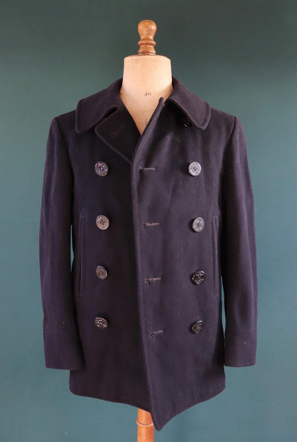 Vintage 1950s wool pea coat - embroidered military souvenir - USN Korean War era - reefer jacket - 37" chest