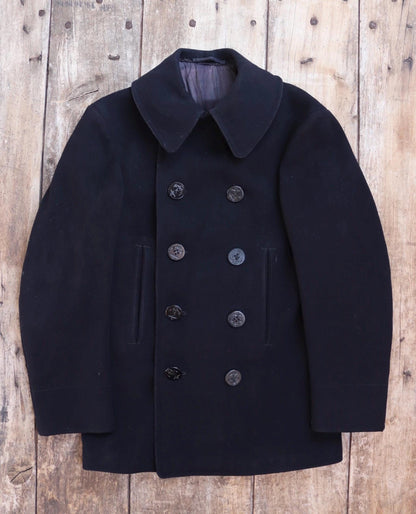 Vintage 1950s wool pea coat - embroidered military souvenir - USN Korean War era - reefer jacket - 37" chest